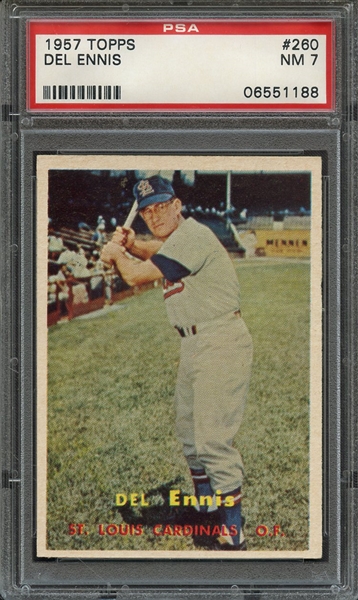 1957 TOPPS 260 DEL ENNIS PSA NM 7