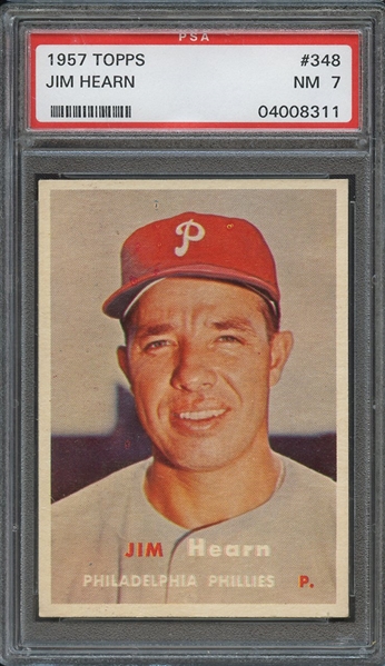1957 TOPPS 348 JIM HEARN PSA NM 7