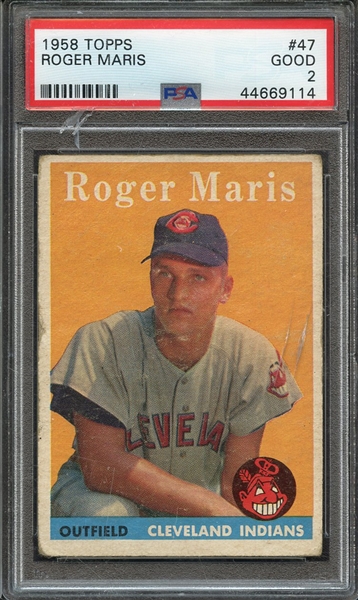 1958 TOPPS 47 ROGER MARIS PSA GOOD 2 * CRACKED CASE *