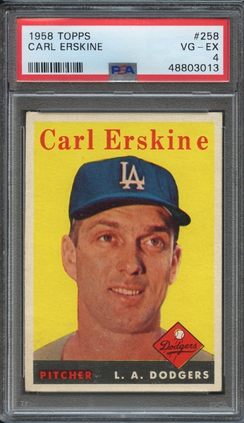 1958 TOPPS 258 CARL ERSKINE PSA VG-EX 4