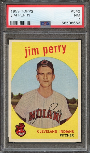 1959 TOPPS 542 JIM PERRY PSA NM 7