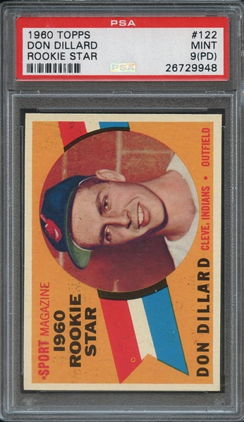 1960 TOPPS 122 DON DILLARD ROOKIE STAR PSA MINT 9 (PD)