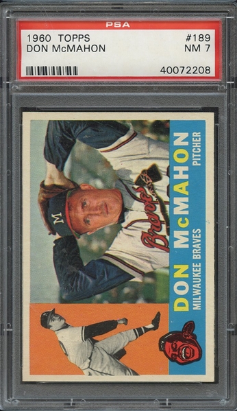 1960 TOPPS 189 DON McMAHON PSA NM 7
