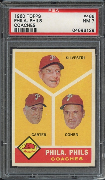 1960 TOPPS 466 PHILADELPHIA PHILLIES COACHES PSA NM 7
