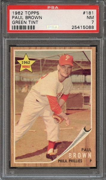 1962 TOPPS 181 PAUL BROWN GREEN TINT PSA NM 7