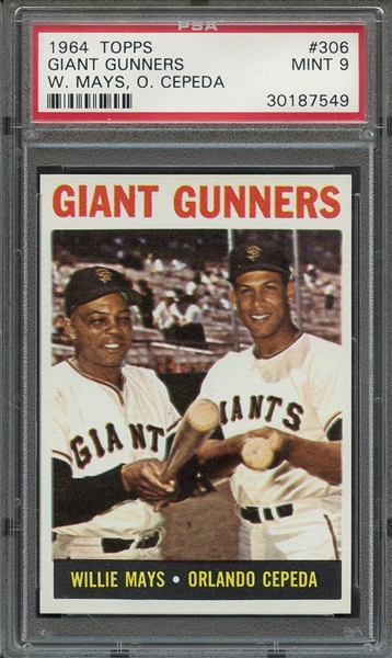 1964 TOPPS 306 GIANT GUNNERS W.MAYS/O.CEPEDA PSA MINT 9