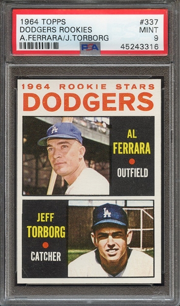 1964 TOPPS 337 DODGERS ROOKIES A.FERRARA/J.TORBORG PSA MINT 9
