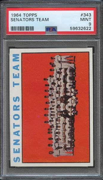 1964 TOPPS 343 SENATORS TEAM PSA MINT 9