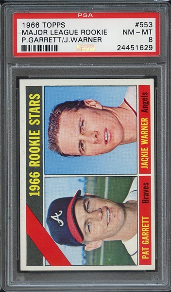 1966 TOPPS 553 MAJOR LEAGUE ROOKIE P.GARRETT/J.WARNER PSA NM-MT 8