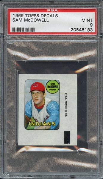 1969 TOPPS DECALS SAM McDOWELL PSA MINT 9