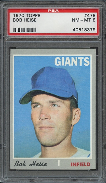 1970 TOPPS 478 BOB HEISE PSA NM-MT 8