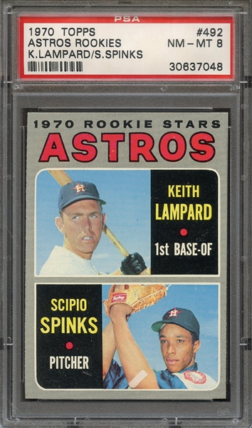 1970 TOPPS 492 ASTROS ROOKIES K.LAMPARD/S.SPINKS PSA NM-MT 8
