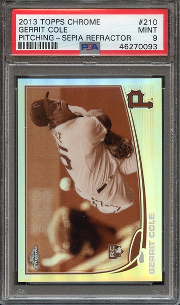 2013 TOPPS CHROME 210 GERRIT COLE PITCHING-SEPIA REFRACTOR PSA MINT 9