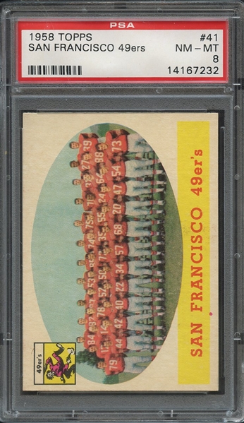 1958 TOPPS 41 SAN FRANCISCO 49ers PSA NM-MT 8