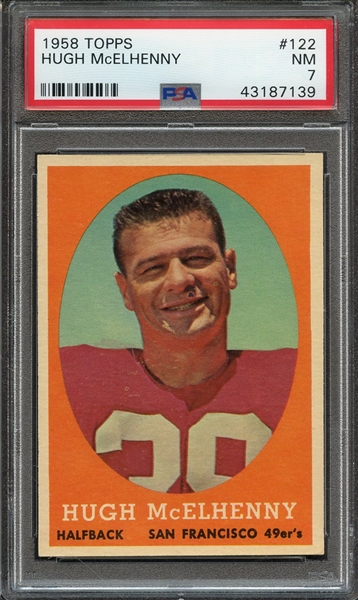 1958 TOPPS 122 HUGH McELHENNY PSA NM 7