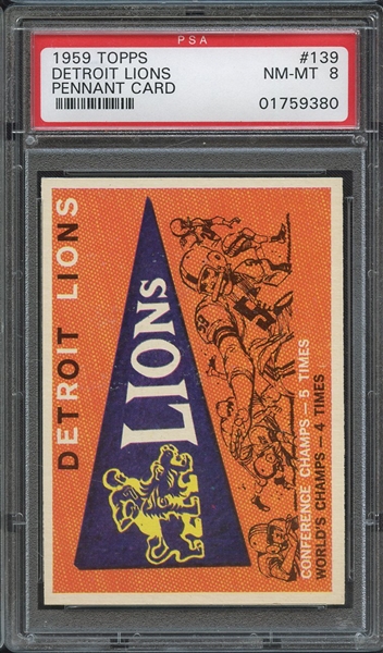 1959 TOPPS 139 DETROIT LIONS PENNANT CARD PSA NM-MT 8