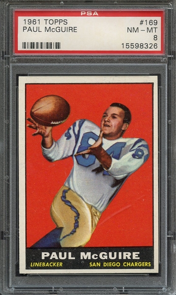 1961 TOPPS 169 PAUL MAGUIRE ERR.-MISSPELLED McGUIRE PSA NM-MT 8