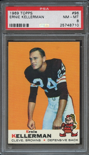 1969 TOPPS 96 ERNIE KELLERMAN PSA NM-MT 8