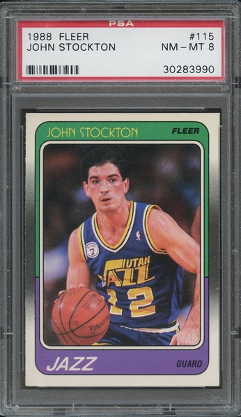1988 FLEER 115 JOHN STOCKTON PSA NM-MT 8