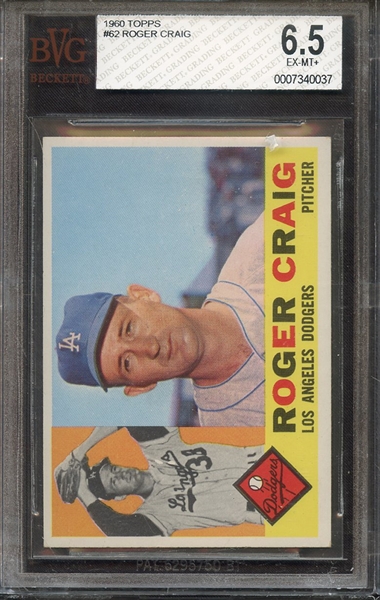 1960 TOPPS 62 ROGER CRAIG BVG EX-MT+ 6.5
