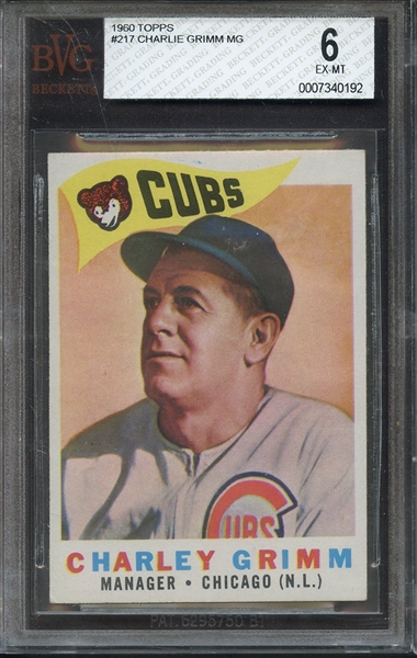 1960 TOPPS 217 CHARLIE GRIMM BVG EX-MT 6