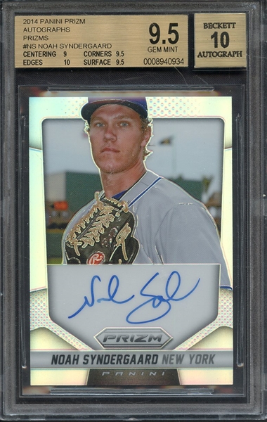 2014 PANINI PRIZM AUTOGRAPH NOAH SYNDERGAARD BGS GEM MINT 9.5 AUTO 10