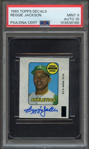 1969 TOPPS DECALS SIGNED REGGIE JACKSON PSA MINT 9 PSA/DNA AUTO 10