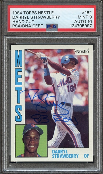 1984 TOPPS NESTLE 182 SIGNED DARRYL STRAWBERRY 83 ROY PSA MINT 9 PSA/DNA AUTO 10