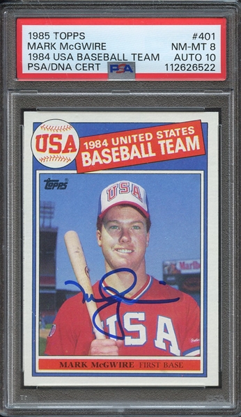 1985 TOPPS 401 SIGNED MARK MCGWIRE PSA NM-MT 8 PSA/DNA AUTO 10