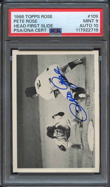 1986 TOPPS ROSE 109 SIGNED PETE ROSE PSA MINT 9 PSA/DNA AUTO 10