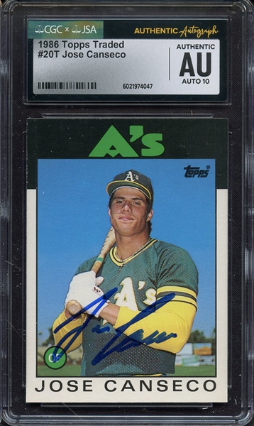 1986 TOPPS TRADED 20T SIGNED JOSE CANSECO CGC AUTHENTIC JSA AUTO 10