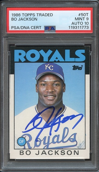 1986 TOPPS TRADED 50T SIGNED BO JACKSON PSA MINT 9 PSA/DNA AUTO 10