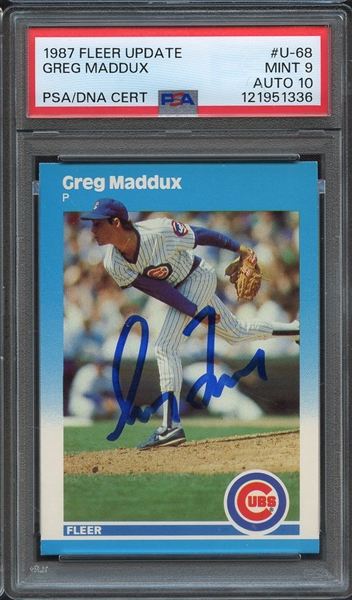 1987 FLEER UPDATE U68 SIGNED GREG MADDUX PSA MINT 9 PSA/DNA AUTO 10