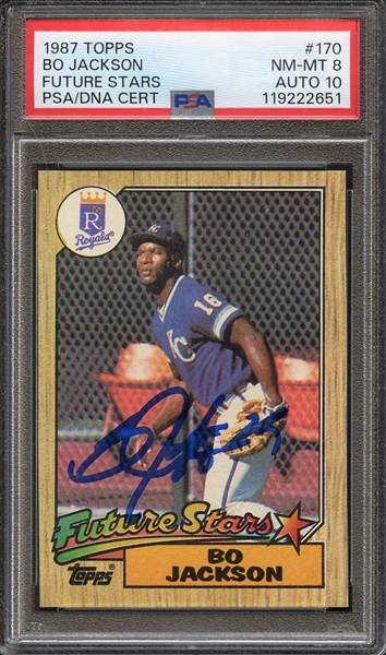 1987 TOPPS 170 SIGNED BO JACKSON PSA NM-MT 8 PSA/DNA AUTO 10