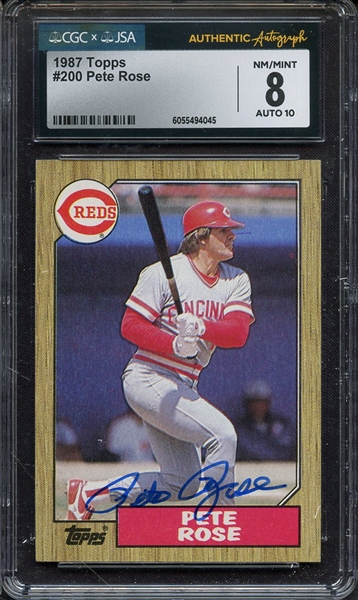 1987 TOPPS 200 SIGNED PETE ROSE CGC NM-MT 8 JSA AUTO 10