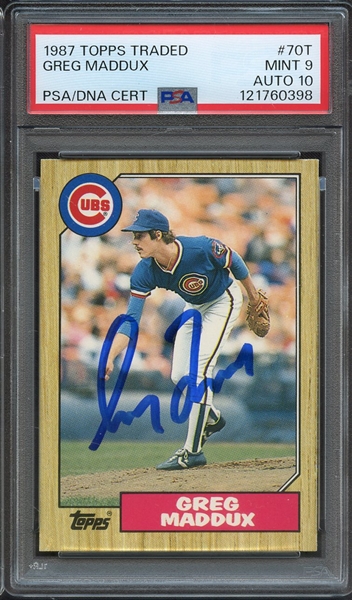 1987 TOPPS TRADED 70T SIGNED GREG MADDUX PSA MINT 9 PSA/DNA AUTO 10