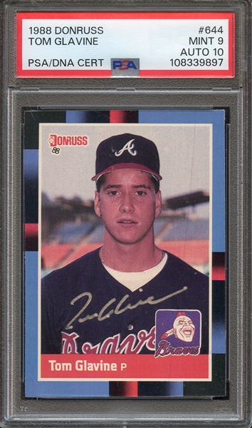 1988 DONRUSS 644 SIGNED TOM GLAVINE PSA MINT 9 PSA/DNA AUTO 10