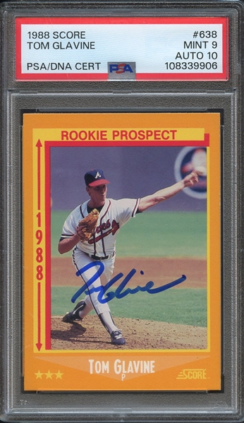 1988 SCORE 638 SIGNED TOM GLAVINE PSA MINT 9 PSA/DNA AUTO 10