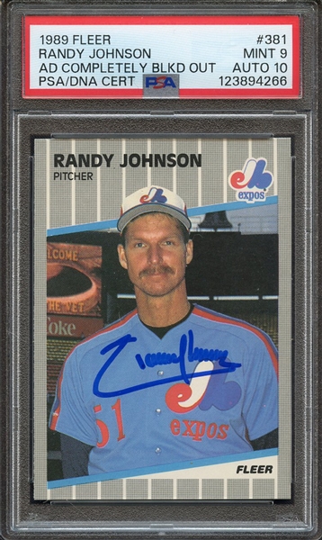 1989 FLEER 381 SIGNED RANDY JOHNSON PSA MINT 9 PSA/DNA AUTO 10