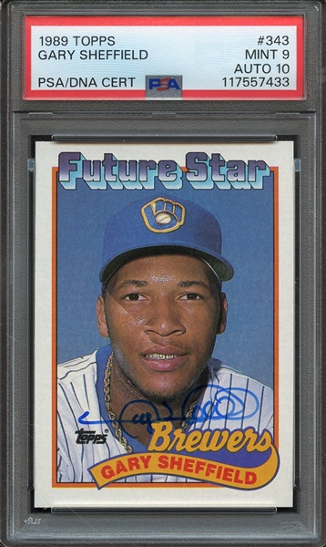 1989 TOPPS 343 SIGNED GARY SHEFFIELD PSA MINT 9 PSA/DNA AUTO 10