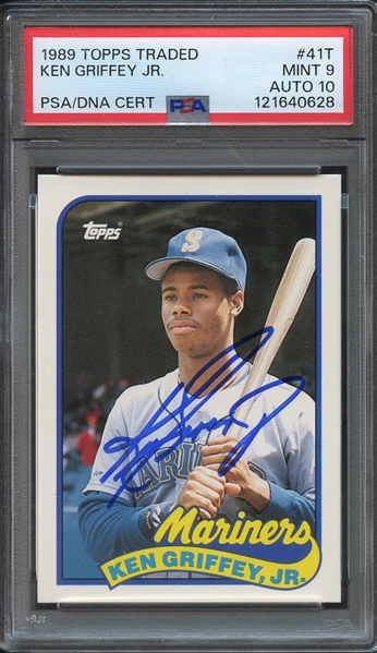 1989 TOPPS TRADED 41T SIGNED KEN GRIFFEY JR PSA MINT 9 PSA/DNA AUTO 10