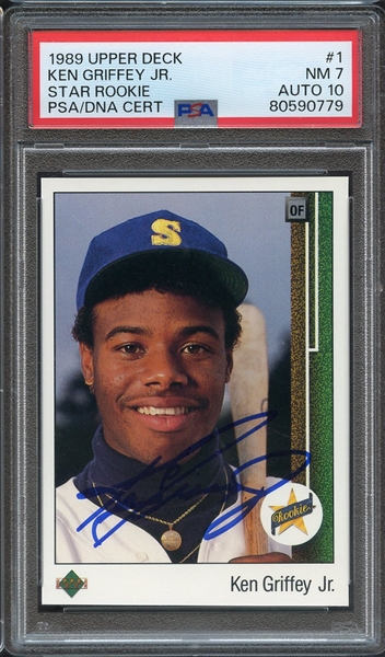 1989 UPPER DECK 1 SIGNED KEN GRIFFEY JR PSA NM 7 PSA/DNA AUTO 10