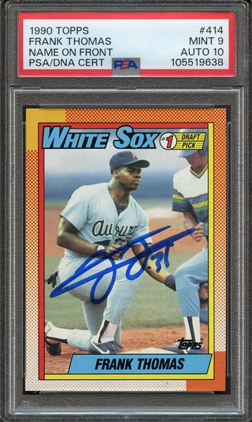 1990 TOPPS 414 SIGNED FRANK THOMAS PSA MINT 9 PSA/DNA AUTO 10