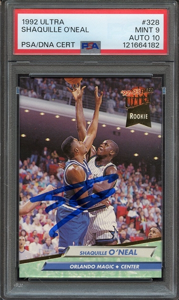 1992 ULTRA 328 SIGNED SHAQUILE O'NEAL PSA MINT 9 PSA/DNA AUTO 10