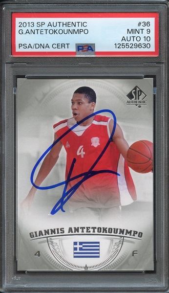 2013 SP AUTHENTIC 36 SIGNED GIANNIS ANTETOKOUNMPO PSA MINT 9 PSA/DNA AUTO 10