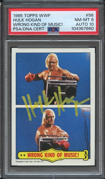 1985 TOPPS WWF 56 SIGNED HULK HOGAN PSA NM-MT 8 PSA/DNA AUTO 10
