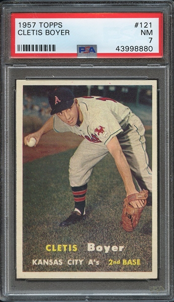 1957 TOPPS 121 CLETIS BOYER PSA NM 7