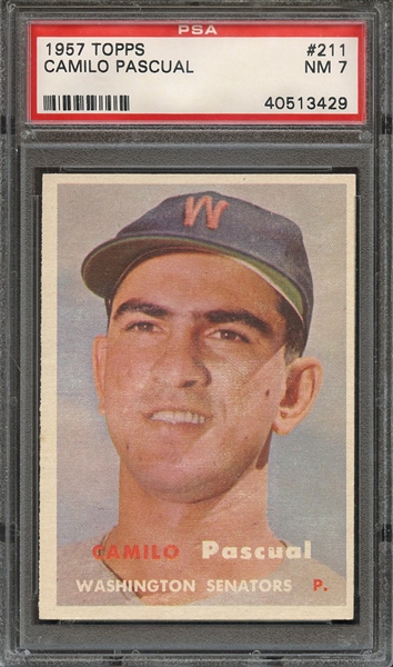 1957 TOPPS 211 CAMILO PASCUAL PSA NM 7