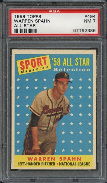 1958 TOPPS 494 WARREN SPAHN ALL STAR PSA NM 7