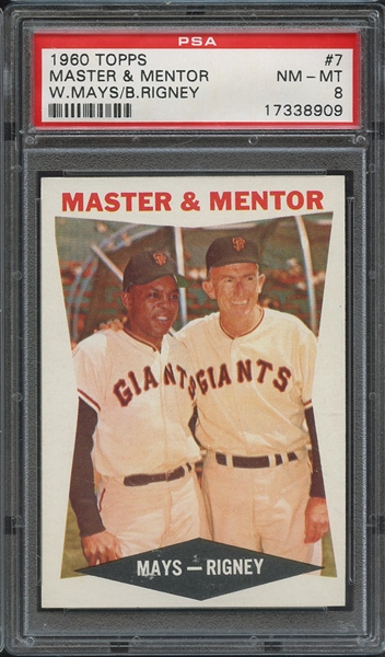 1960 TOPPS 7 MASTER & MENTOR W.MAYS/B.RIGNEY PSA NM-MT 8